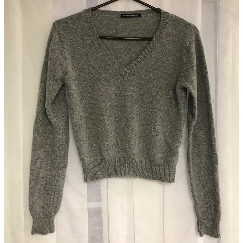 Brandy Melville Gray V-Neck Sweater